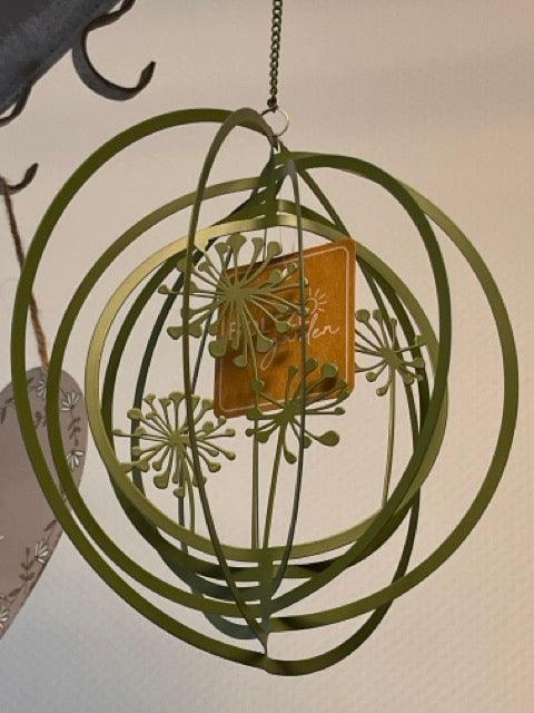 Fensterdekoration -Blatt in Grün/Olive, Metall 3D, D20cm