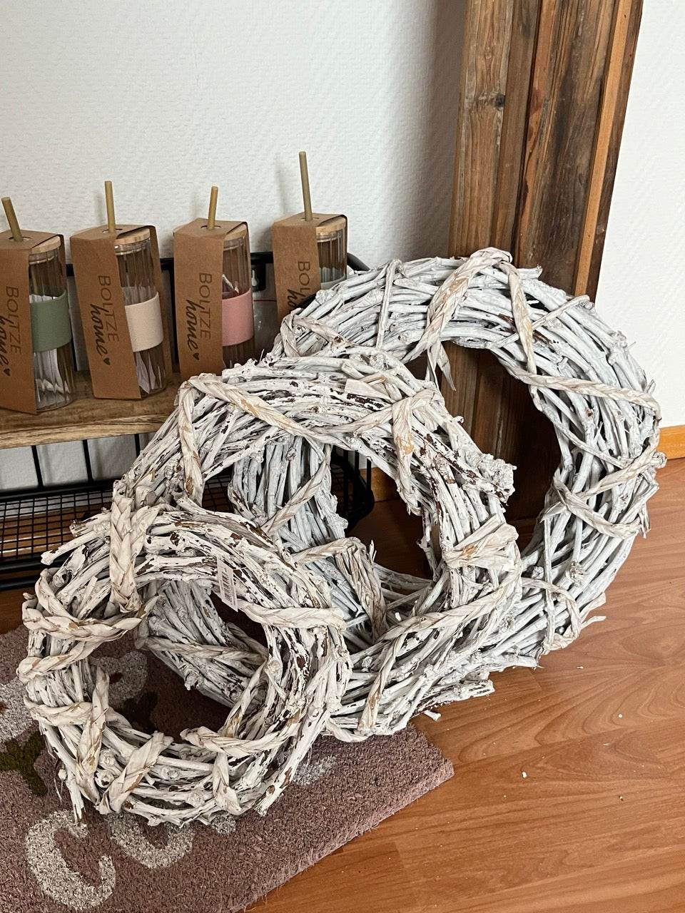 Holzkranz -weiß, 3 Größen, Holz,25x8 cm, 35x9 cm, 40x9cm