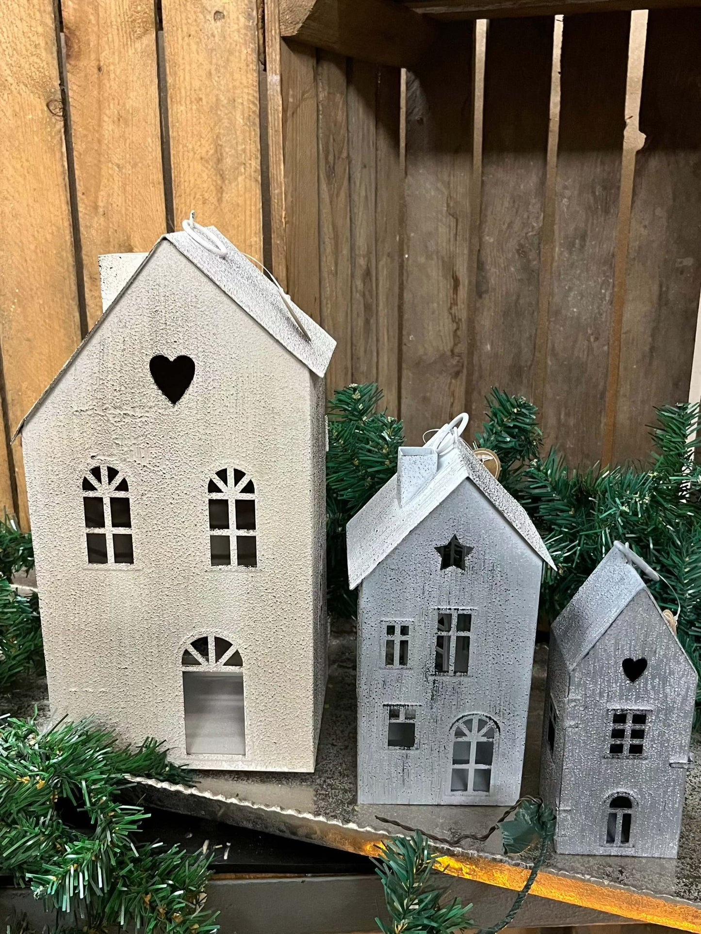Häuser - 3er Set, ca. H16-32cm - ca.B6-13cm, aus Metall
