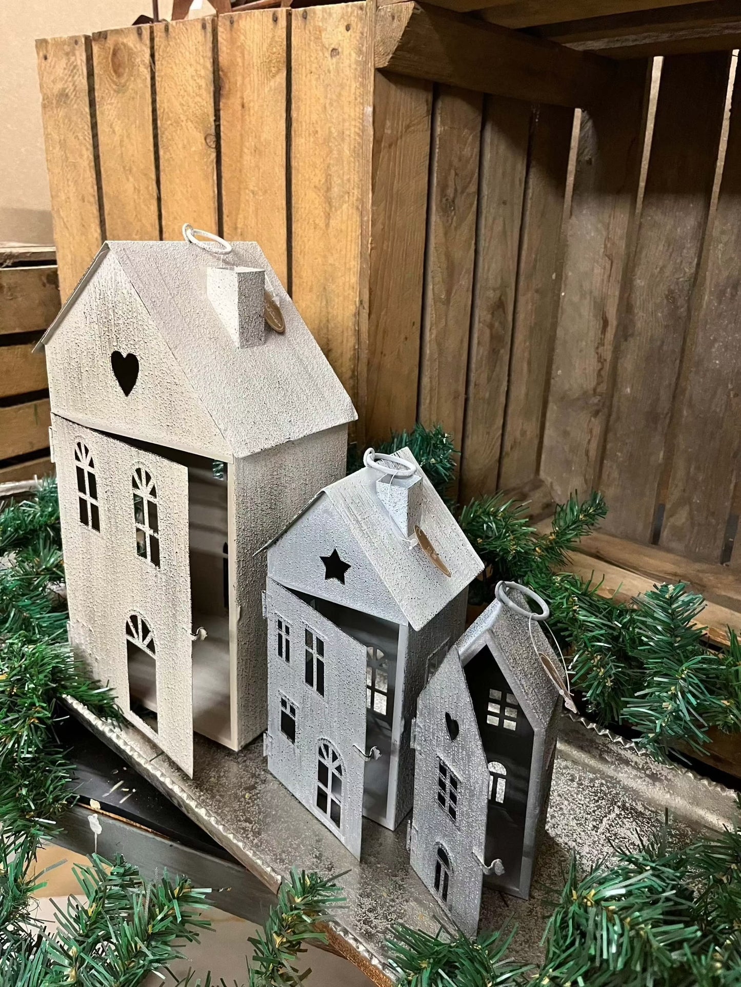 Häuser - 3er Set, ca. H16-32cm - ca.B6-13cm, aus Metall