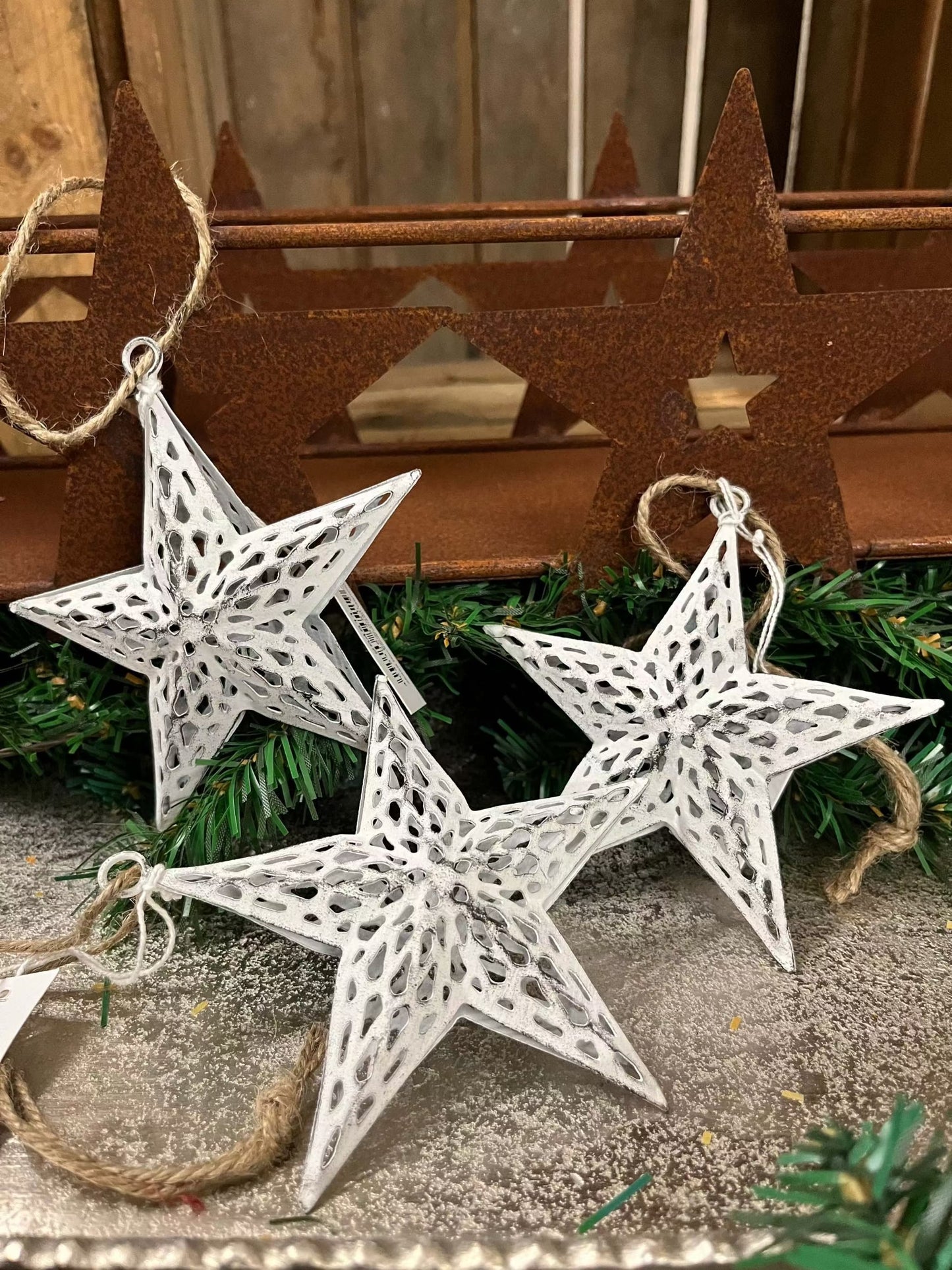 Stern - 3er Set, Hänger Metall, weiß, Größe ca. 11x11 cm