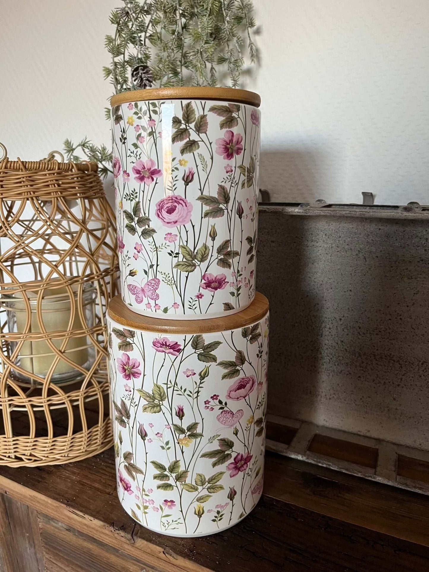 Vorratsdose Rosalie - 2 Größen Steingut und Bambusdeckel