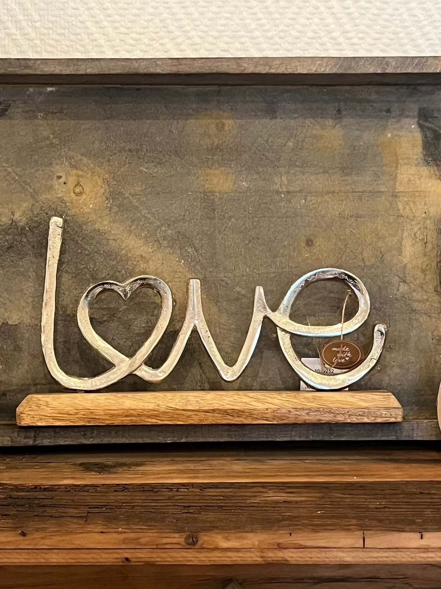 Schriftzug: Alu mit Aufsteller aus Mangoholz, h: ca.17cm