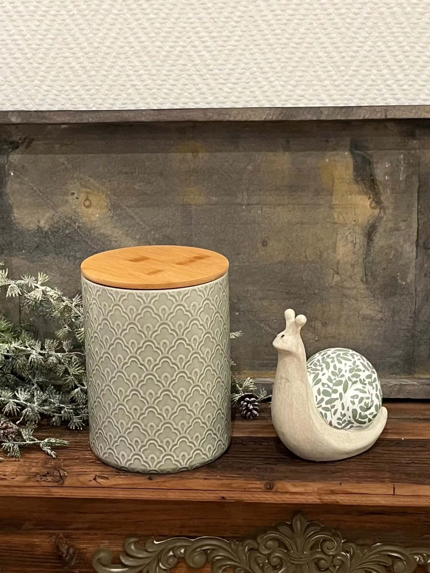 Vorratsdose - Sven mit Bambusdeckel, Porzellan in grün