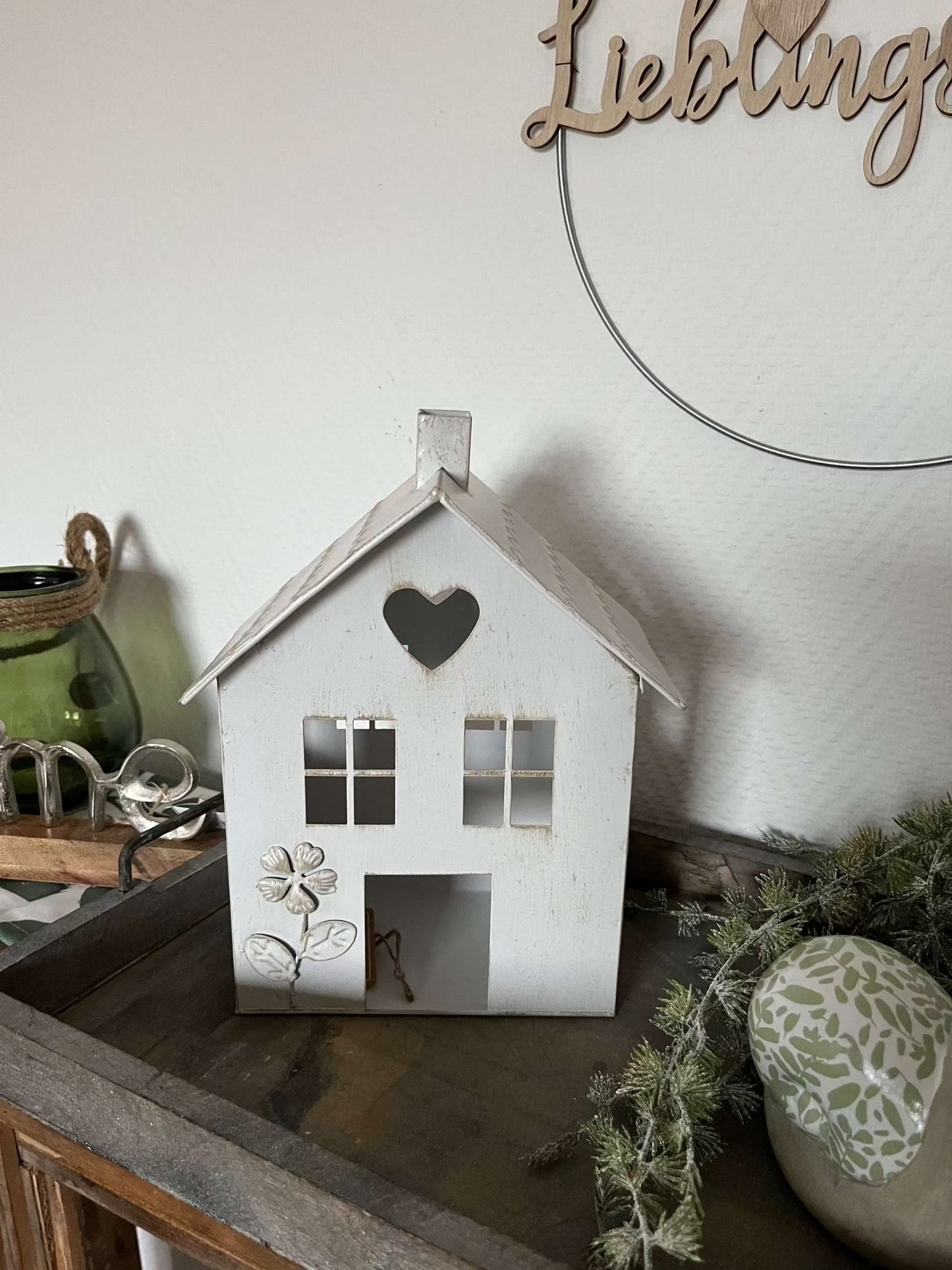 Haus Laterne Marielle groß oder klein, weiß, H28-35 cm