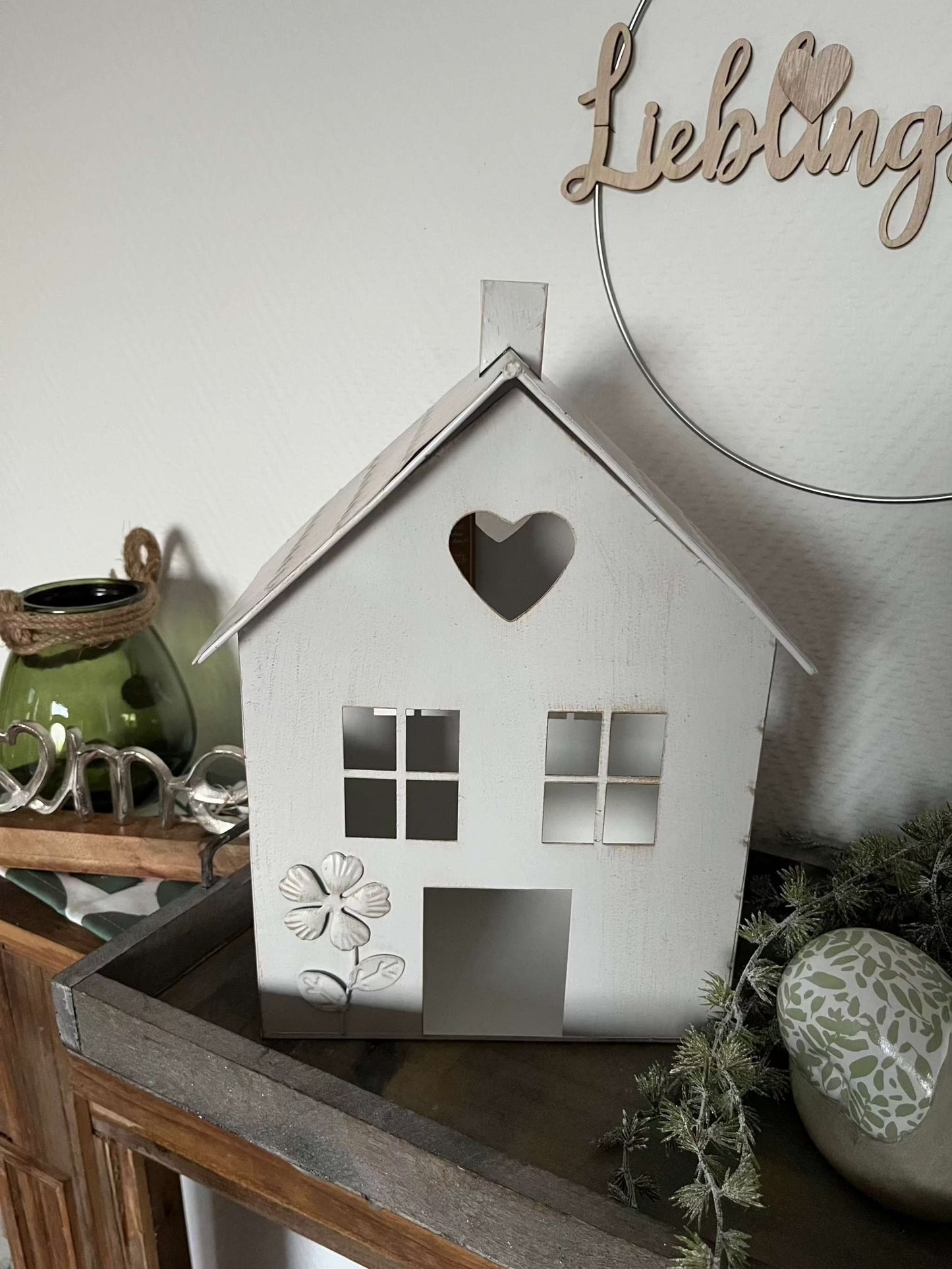 Haus Laterne Marielle groß oder klein, weiß, H28-35 cm