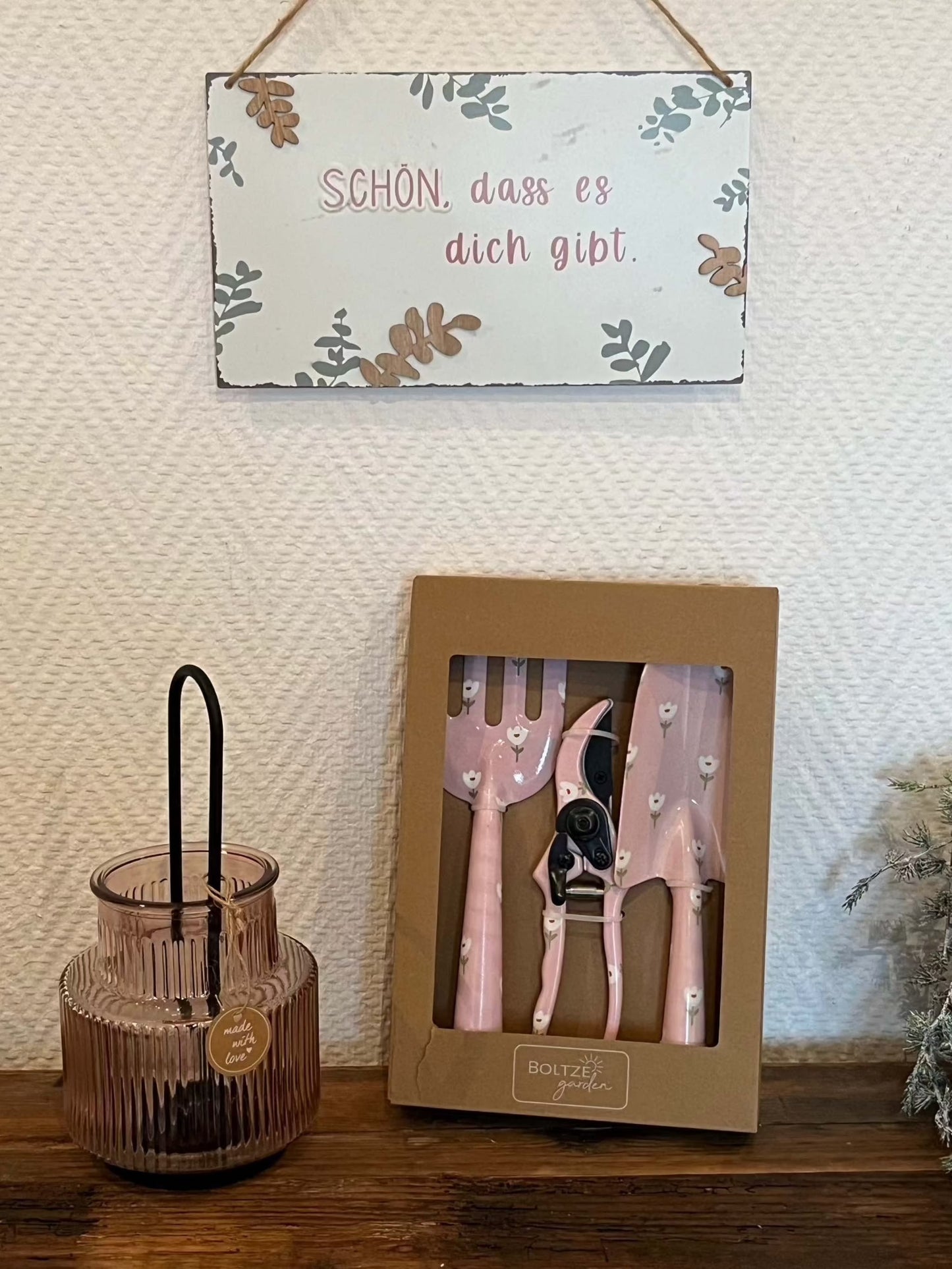 Gartenwerkzeug - Deko - 3tlg. - Metall und Floral Design