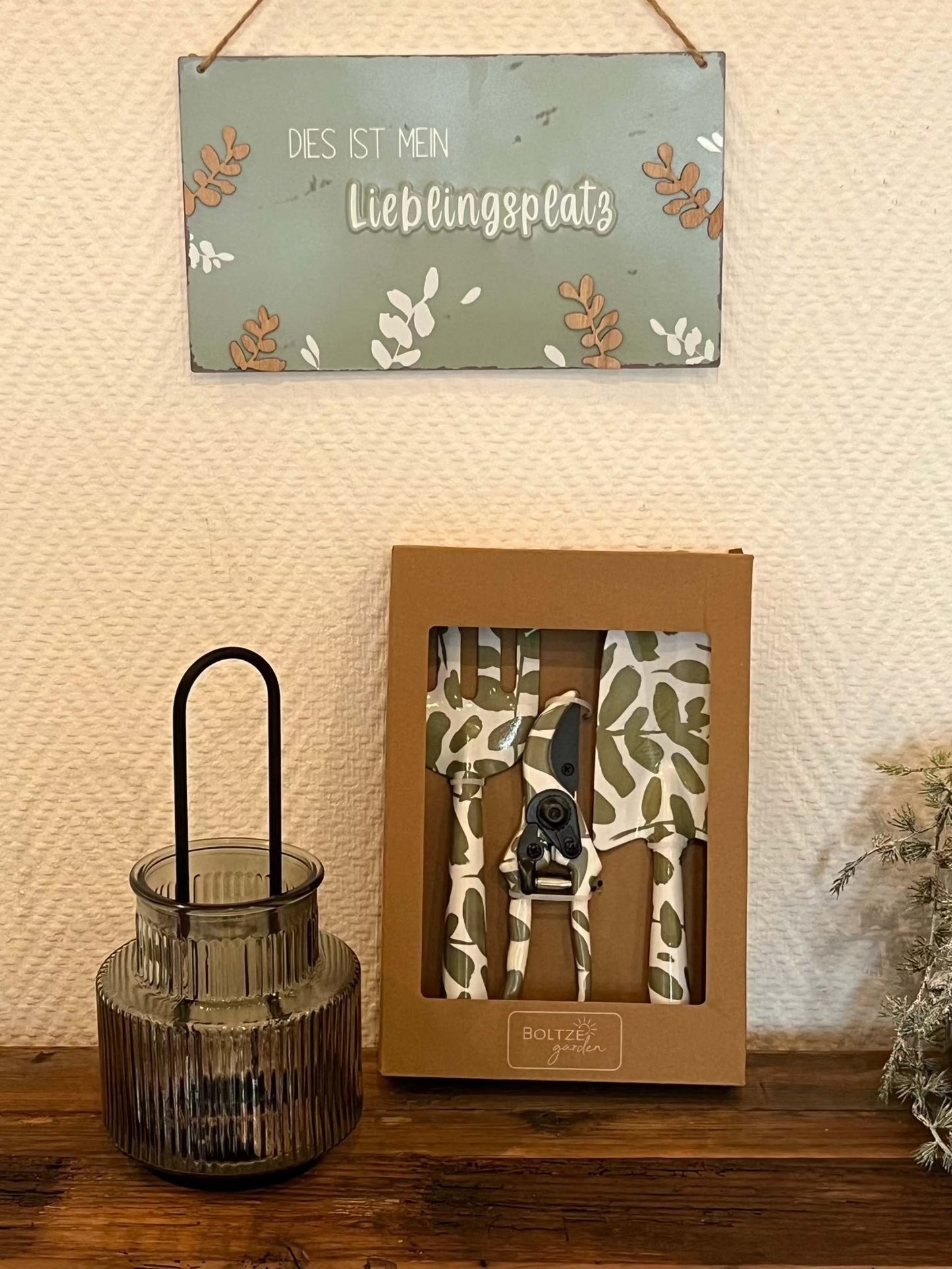Gartenwerkzeug - Deko - 3tlg. - Metall und Floral Design