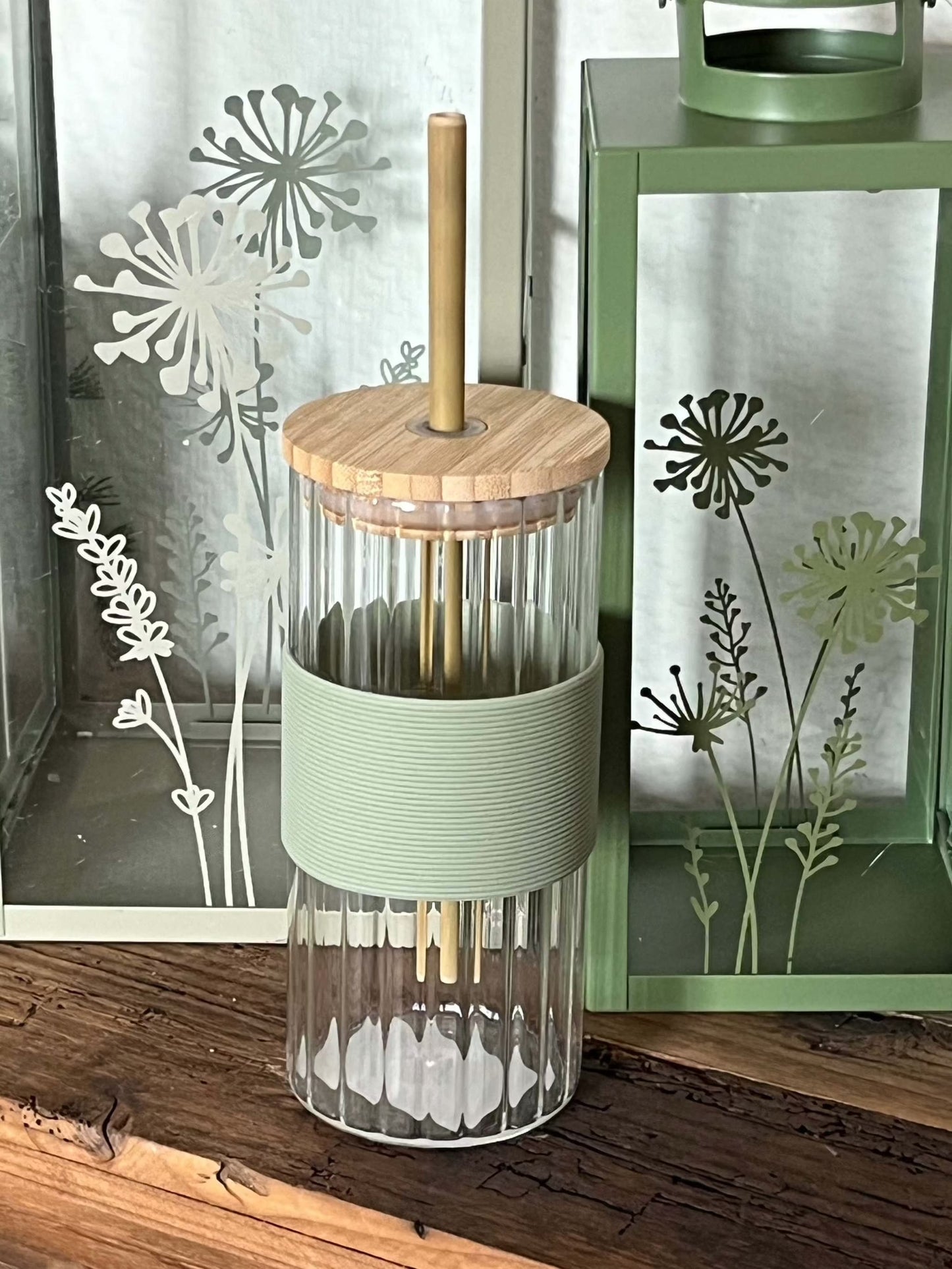 Gläser - mit Holzdeckel und Halm, 4 Farben, Menge:400 ml