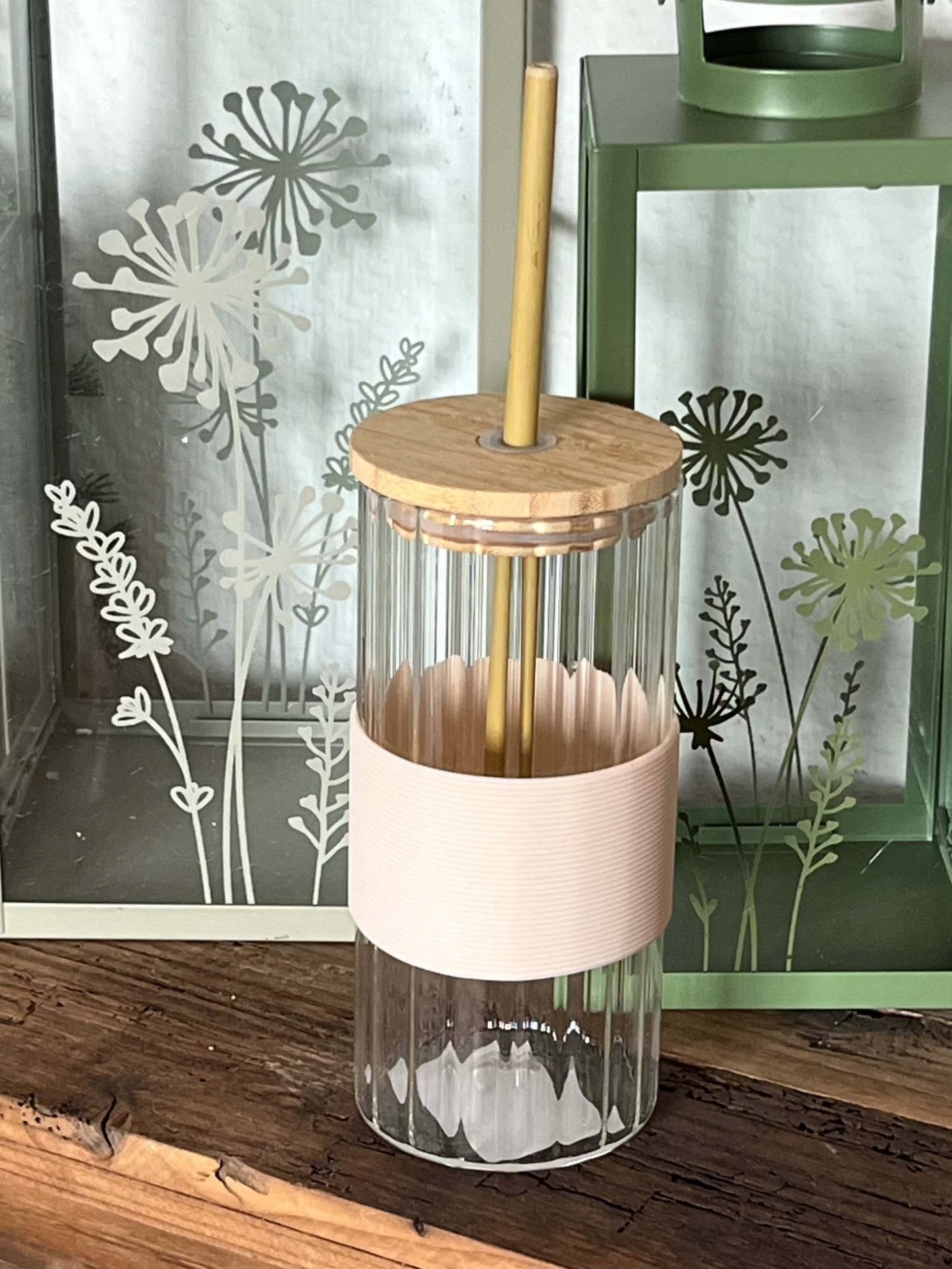 Gläser - mit Holzdeckel und Halm, 4 Farben, Menge:400 ml