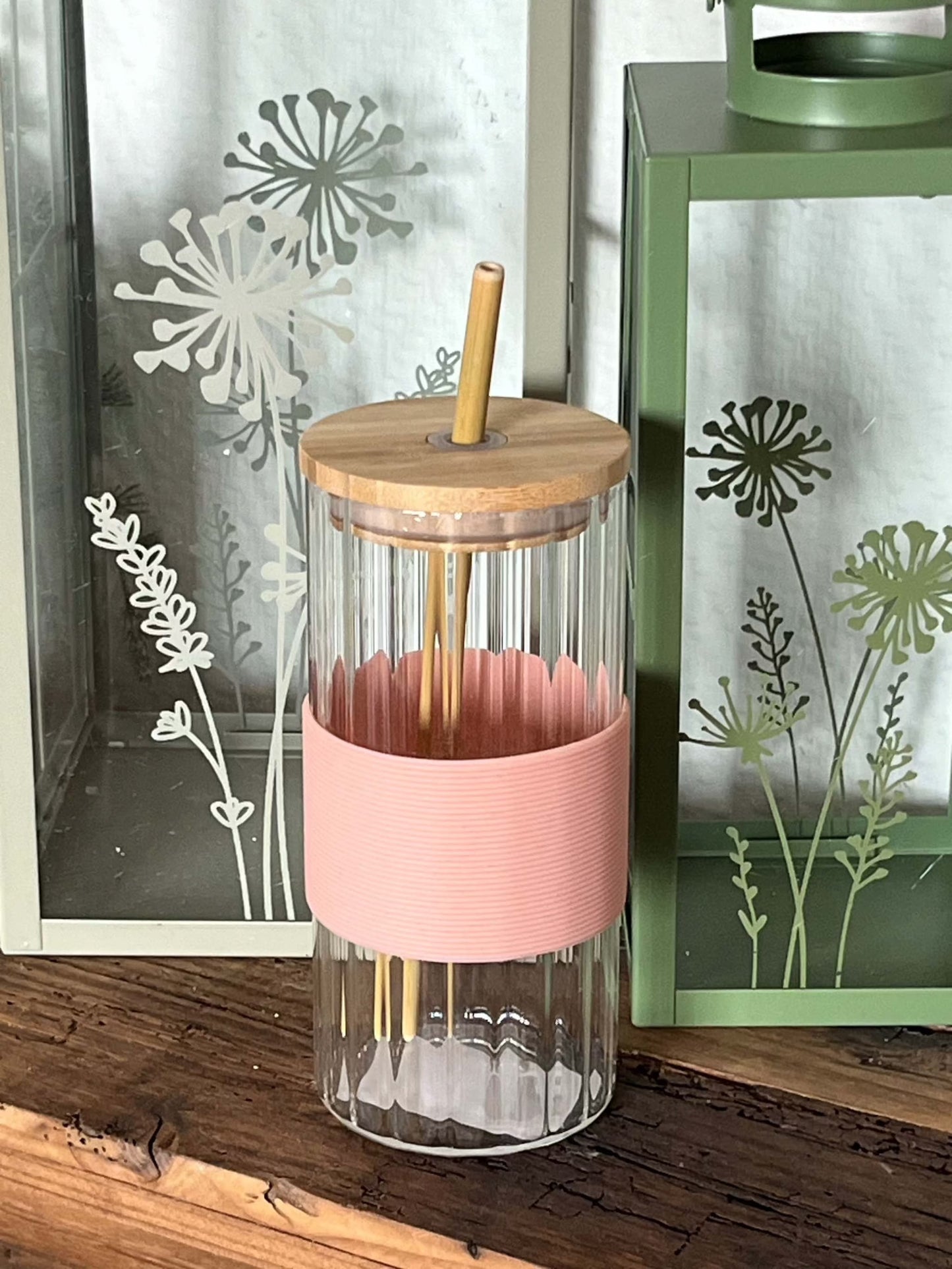Gläser - mit Holzdeckel und Halm, 4 Farben, Menge:400 ml
