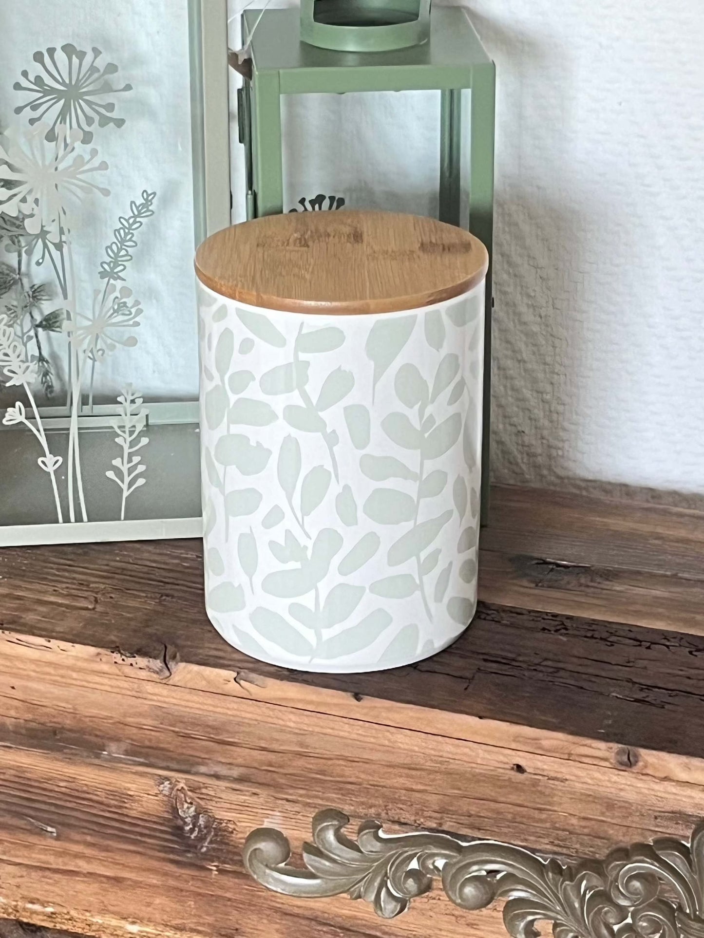 Vorratsdose - Steingut, 2 Grüntöne, Größe: ca. H16-D12cm