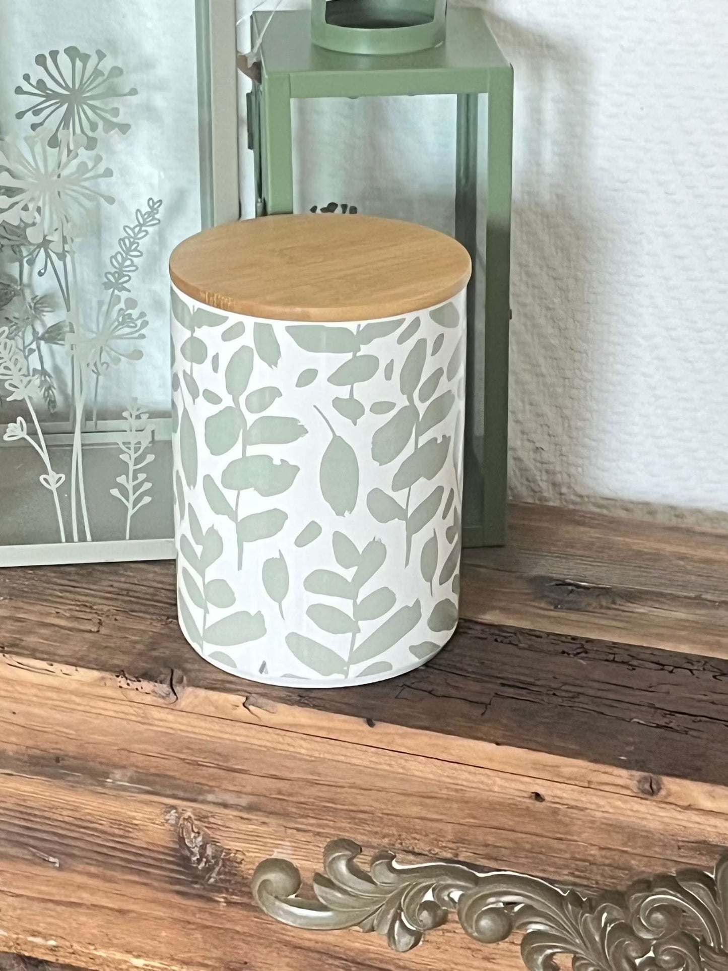 Vorratsdose - Steingut, 2 Grüntöne, Größe: ca. H16-D12cm