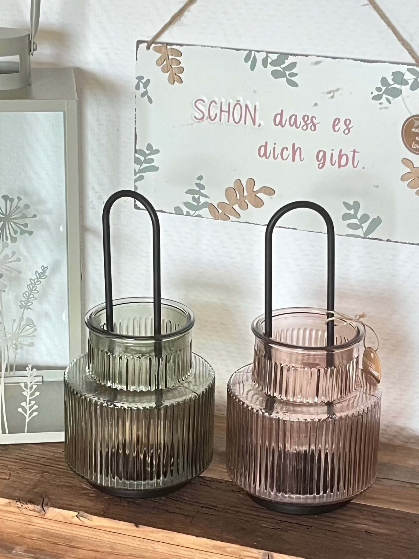 Windlicht - Teelichthalter, 2 Farben, ca.H25,5 cm Glas