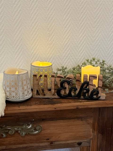 Schriftzug Holz, Kuschel-Ecke, Holz/Alu, Groß:25x2,5x8cm