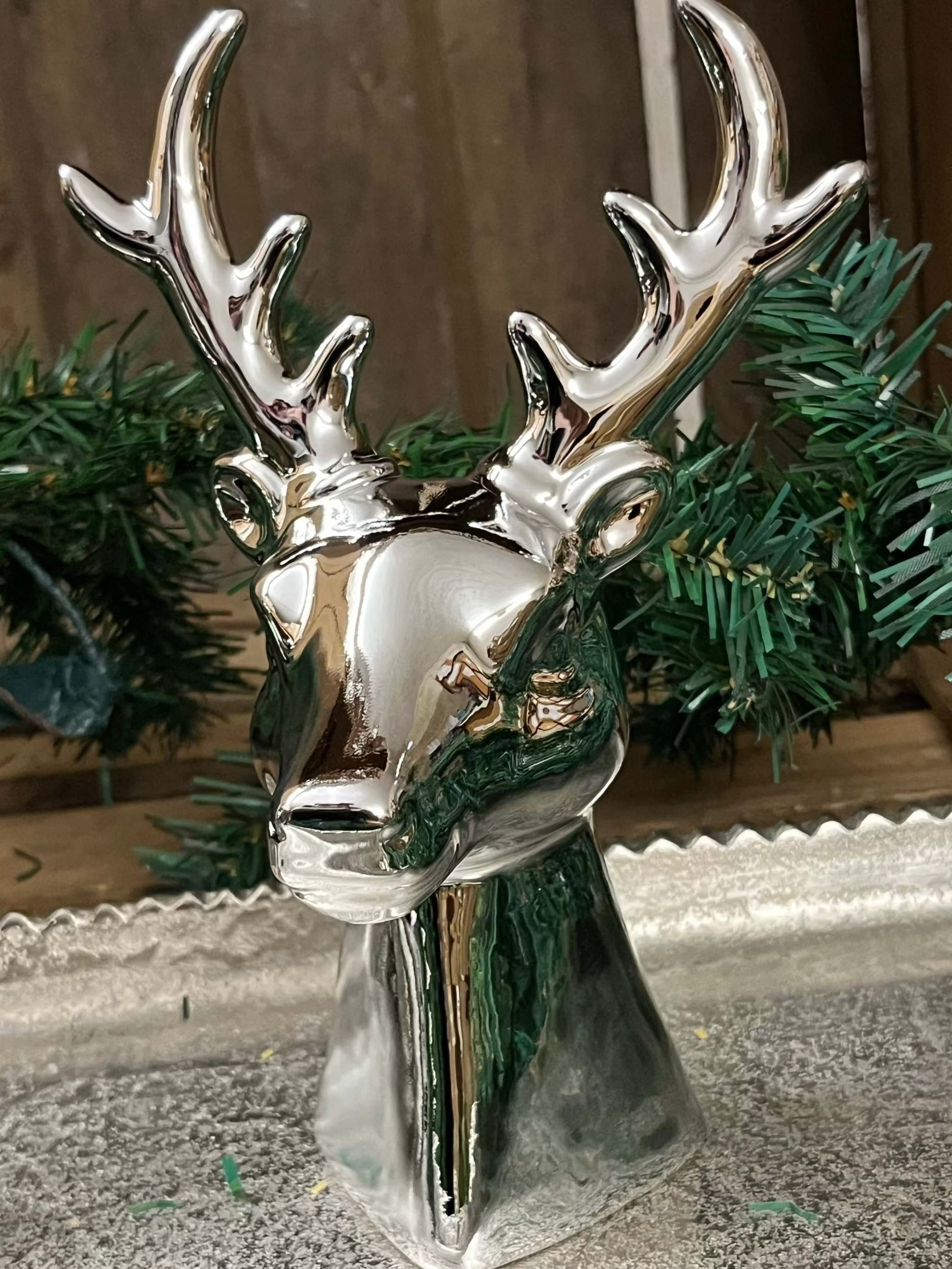 Rentier - Kopf, Optik Alu silber, Größe: 14,3x10,5x20 cm|deko.delivery