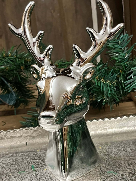 Rentier - Kopf, Optik Alu silber, Größe: 14,3x10,5x20 cm|deko.delivery