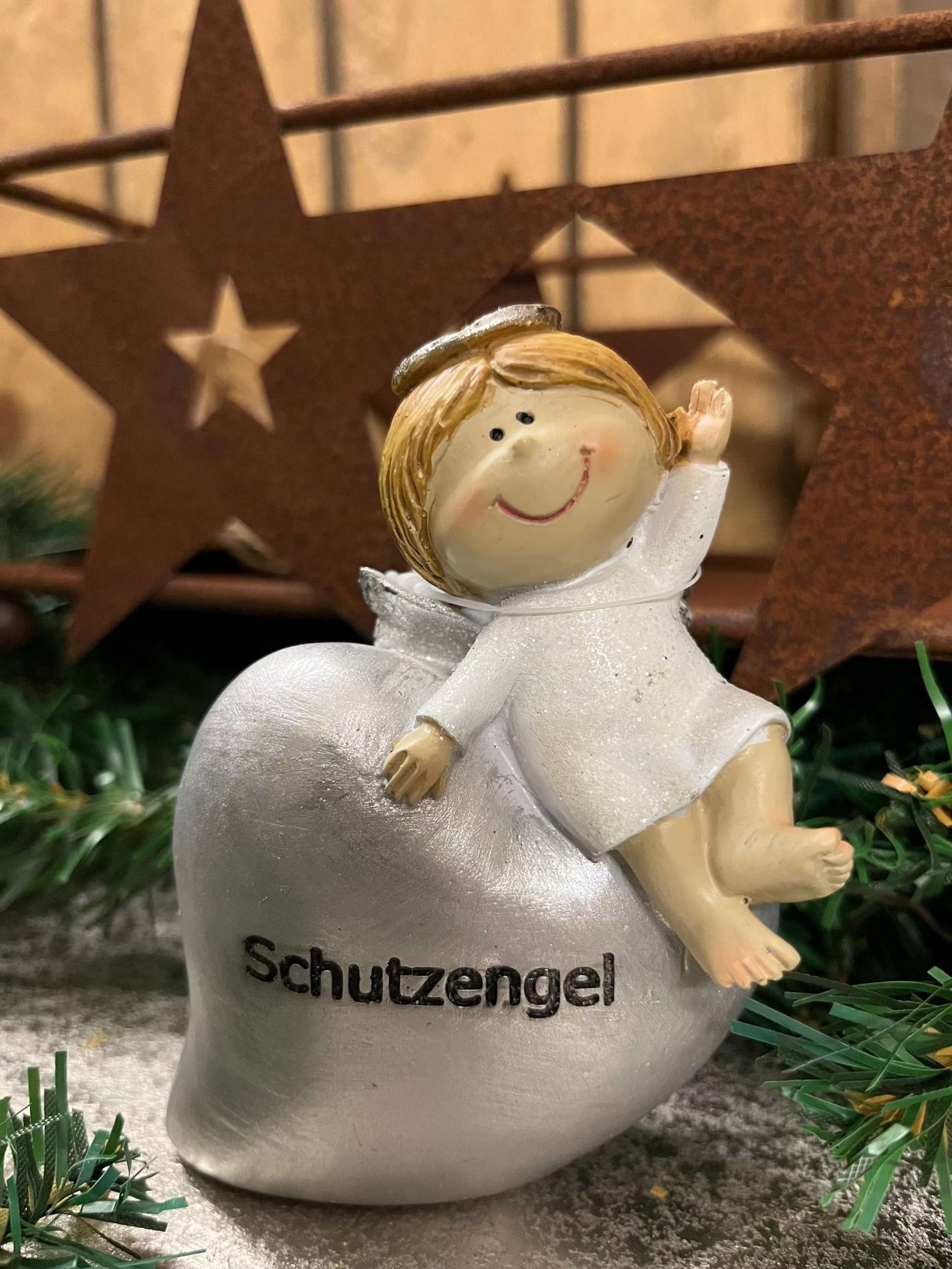 Schutzengel - Polyresin,Stern/Herz, Größe: ca.10x5x11 cm