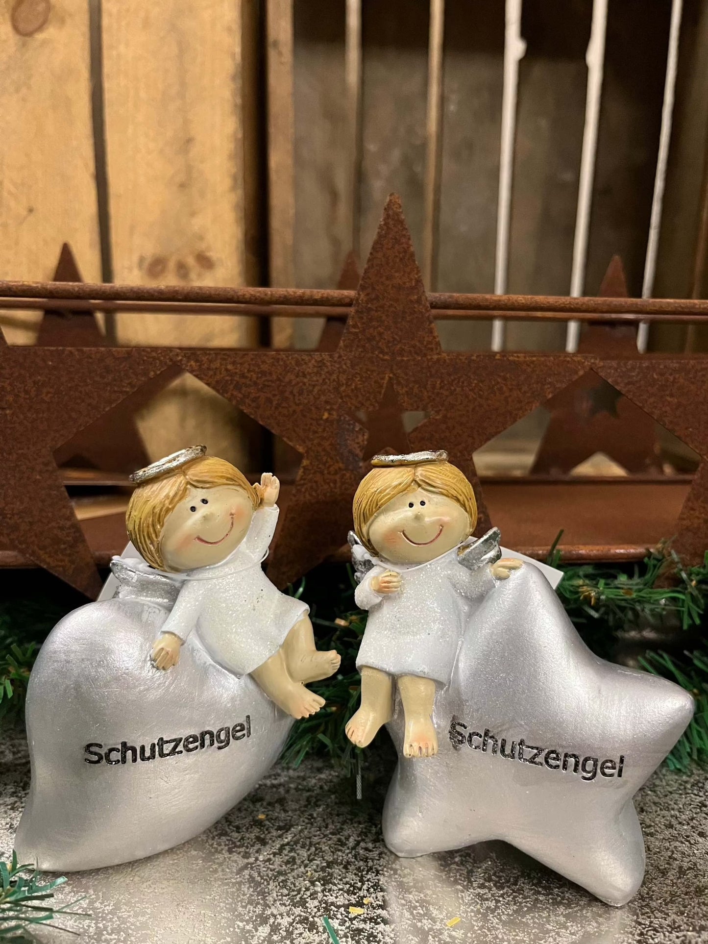 Schutzengel - Polyresin,Stern/Herz, Größe: ca.10x5x11 cm