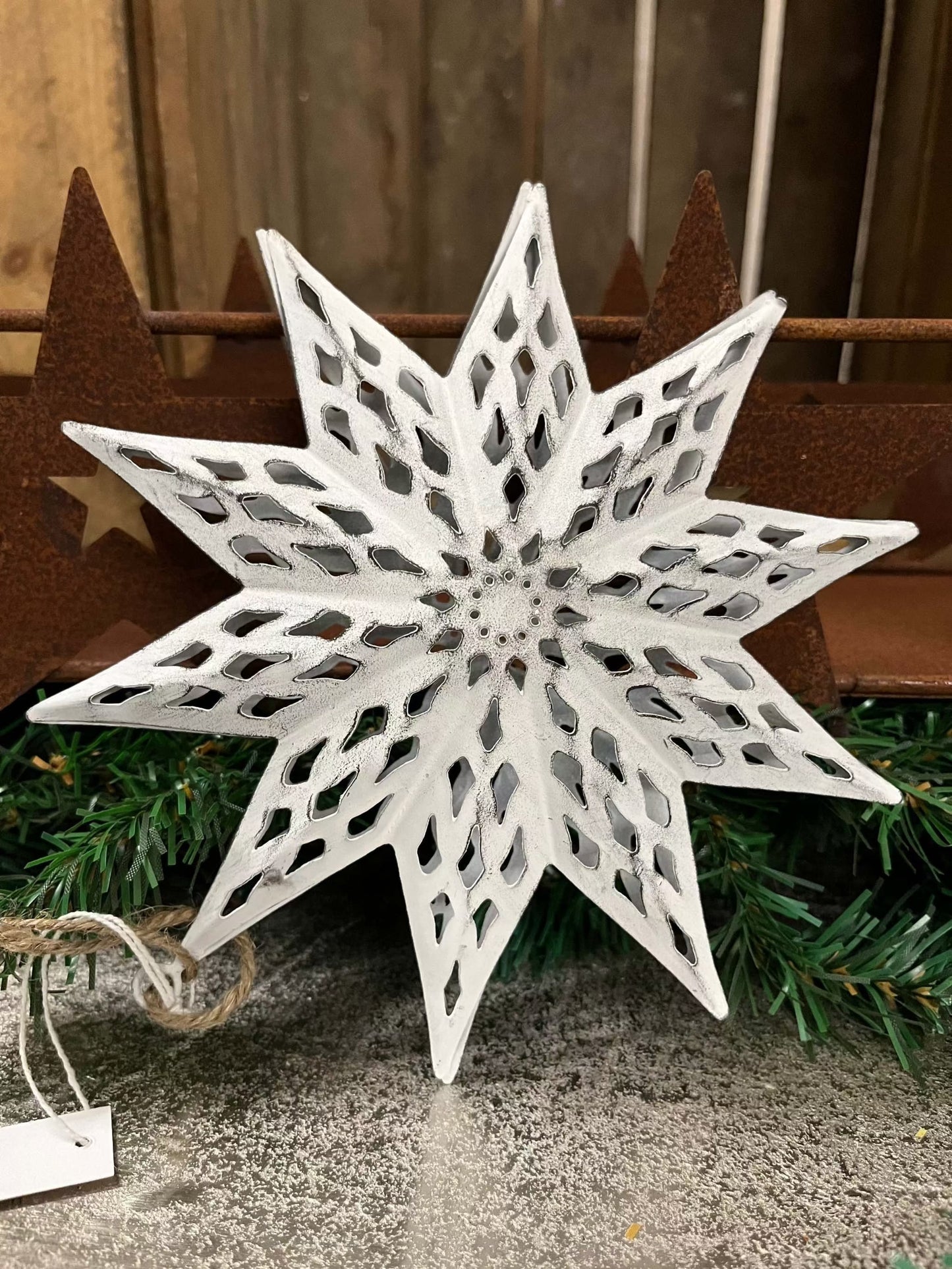 Stern - Hänger Metall mit Aufhänger, weiß, Größe 18x18cm