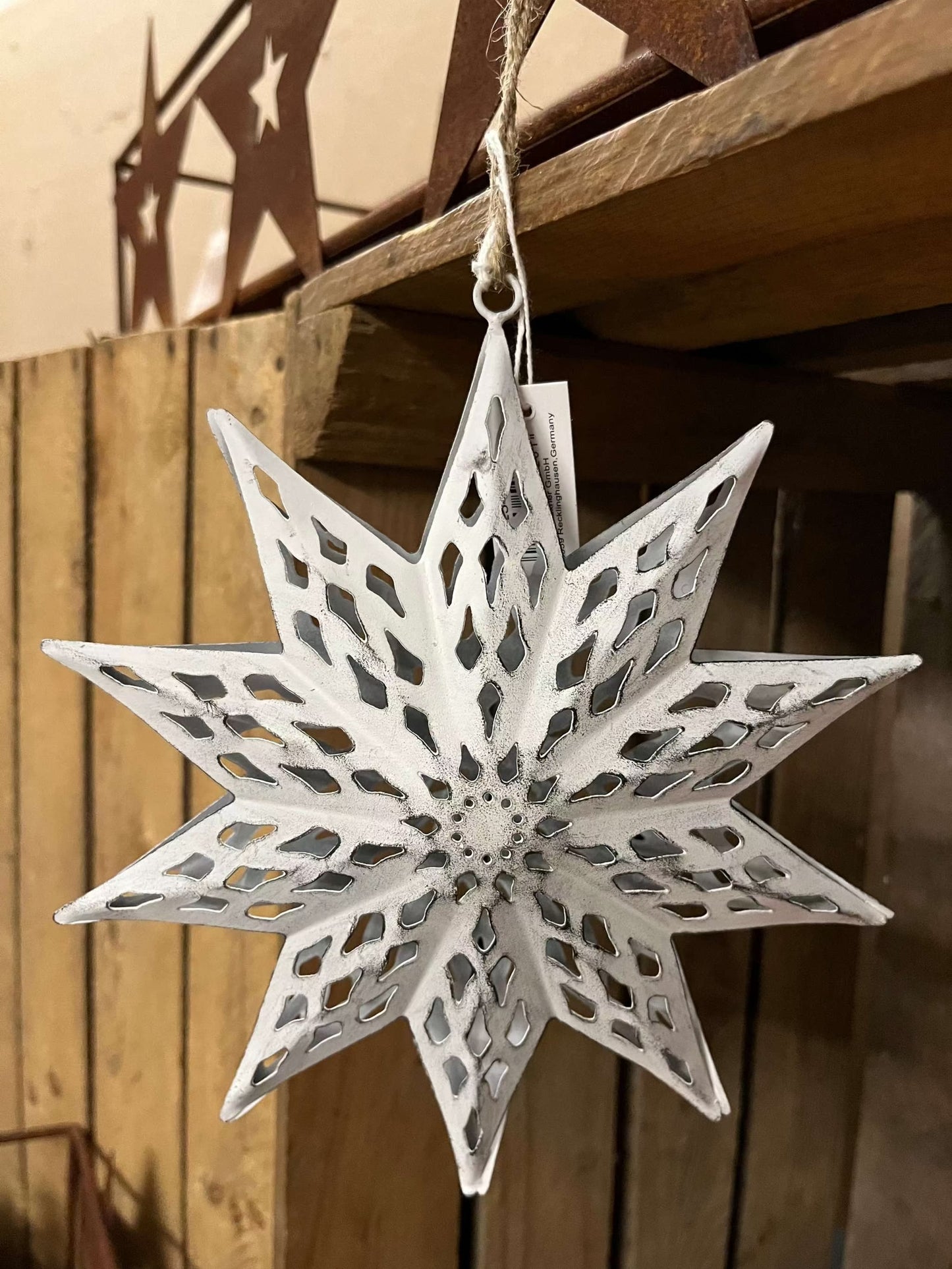 Stern - Hänger Metall mit Aufhänger, weiß, Größe 18x18cm