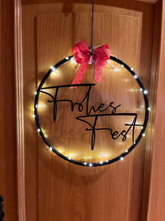 Schild - Frohe Weihnachten - Frohes Fest mit Beleuchtung